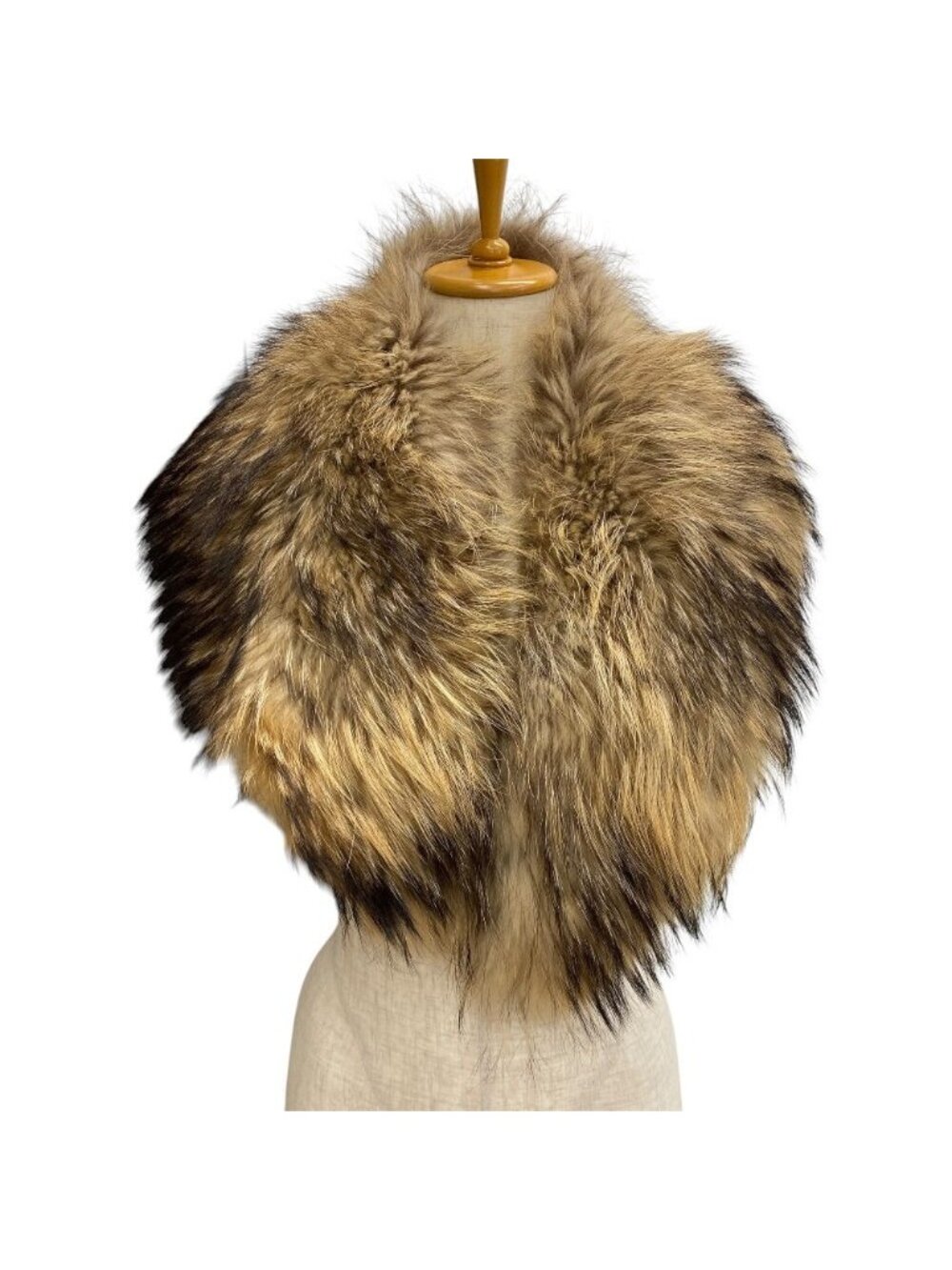 Celine Collar Shawl Cape Tippet Fin Raccoon Real Fur Brown Beige Scarf